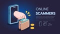 Hand taking money from wallet, online scam, cyber crime