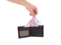 Hand taking out five hundred euro bill. Royalty Free Stock Photo