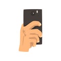 Hand taking picture with smart phone, snapshot with smartphone vector Illustration d on a white background