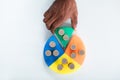 Hand Taking Piece Of Pie Chart With Stack Of Coins