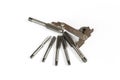 Hand tap threading tool with thread gauge.