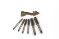 Hand tap threading tool with thread gauge.