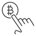 Hand tapping on Bitcoin sign vector Blockchain Technology linear icon or symbol