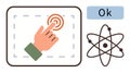 Hand Tapping Touchscreen with Atom Symbol Representing Technology and Science Integration Royalty Free Stock Photo