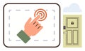 Hand tapping touchscreen with target overlay next to smart locked door in modern digital context Royalty Free Stock Photo