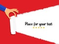 Hand tearing red blank paper on a white background. advertising concept