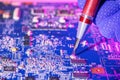 Hand technician repairing broken laptop, computer with a screwdriver. Royalty Free Stock Photo