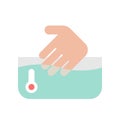 Hand testing water temperature in basin, cleaning and laundry se