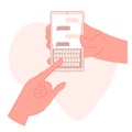 Hand text a message on phone vector illustration Royalty Free Stock Photo