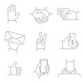 Hand Thin Line Icon Set. Vector