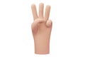 Hand with three fingers raised. 3d hand gesture symbol.