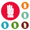 Hand three icons circle set