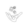 Hand throwing dice. Gambler concept. One line art Royalty Free Stock Photo
