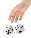 Hand throwing two dices Royalty Free Stock Photo