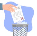 Hand throws document into trash vector