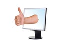 Hand (thumb) and computer screen