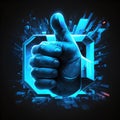 Hand Thumb Up icon flat Illustration isolated blue sign symbol retro vintage future style Royalty Free Stock Photo