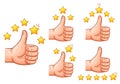 Hand thumb up like star client review rating, best recommend feedback icon set. High quality, positive ranking, web comment vector