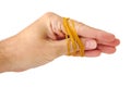 Hand tied with rubber bands isolated on a white