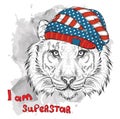 Hand tiger in a USA hat. Vector illustration