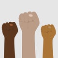 Raised hands with clenched fists. Demonstration Of The Revolution Protest. Royalty Free Stock Photo