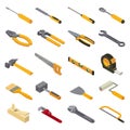 Hand tool vector construction handtools hammer pliers and screwdriver of toolbox isometric illustration workshop