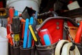 Hand tools built in tool bag in accessories Royalty Free Stock Photo