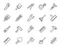 Hand tools, construction, icons, monochrome, outlin e Royalty Free Stock Photo