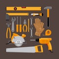 Hand tools icons in flat style Royalty Free Stock Photo