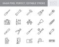 Hand tools line icons. Vector illustration include icon - screwdriver, wrench, hammer, spanner, scraper, utility knife