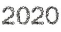 2020 hand tools number. Happy new year vector number from hardware tools. Numbers written with nuts, bolts and screws