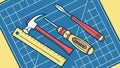 Hand Tools and Ruler on Technical Blueprint, vector design Generative AI Royalty Free Stock Photo