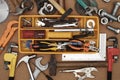 Hand tools and toolbox Royalty Free Stock Photo