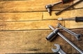 Hand tools on wood floor technology Royalty Free Stock Photo