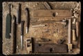 Hand tools Wood on an old wooden workbench Royalty Free Stock Photo