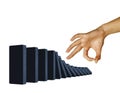 Hand toppling dominoes Royalty Free Stock Photo