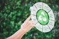 Hand touch icon recycle green energy carbon credit net zero esg co2 digital technology on green background concept Royalty Free Stock Photo