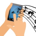 hand touch mobile phone note music
