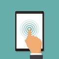 Hand touch screnn of tablet in a flat design. Vector illustration Royalty Free Stock Photo