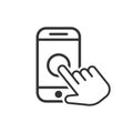 Hand touch smartphone icon in flat style. Phone finger vector illustration on white isolated background. Cursor touchscreen