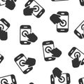 Hand touch smartphone icon seamless pattern background. Phone finger vector illustration on white isolated background. Cursor