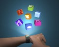 Hand touch ultra-thin smart watch with apps Royalty Free Stock Photo