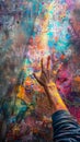 Hand touching abstract colorful graffiti art Royalty Free Stock Photo