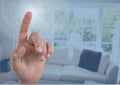 Hand touching air of home sitting room Royalty Free Stock Photo