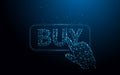Hand touching Buy Button from lines, triangles and particle style design Royalty Free Stock Photo