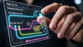 Hand touching data analysis interface on digital screen Royalty Free Stock Photo