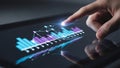 Hand touching data visualization on tablet screen, business concept Royalty Free Stock Photo
