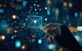 Hand touching digital envelopes on a screen, concept of email distribution. Royalty Free Stock Photo