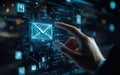 Hand touching digital envelopes on a screen, concept of email distribution. Royalty Free Stock Photo