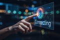 Hand touching digital interface connecting global network with data exchange and communication concept Royalty Free Stock Photo